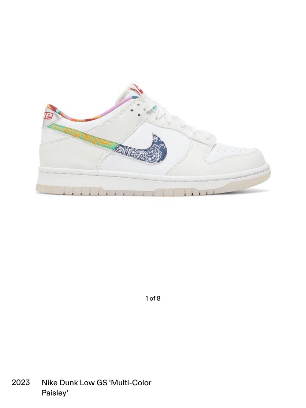 Nike Kids Low-Top Sneakers White with Multicolor Paisley Swoosh